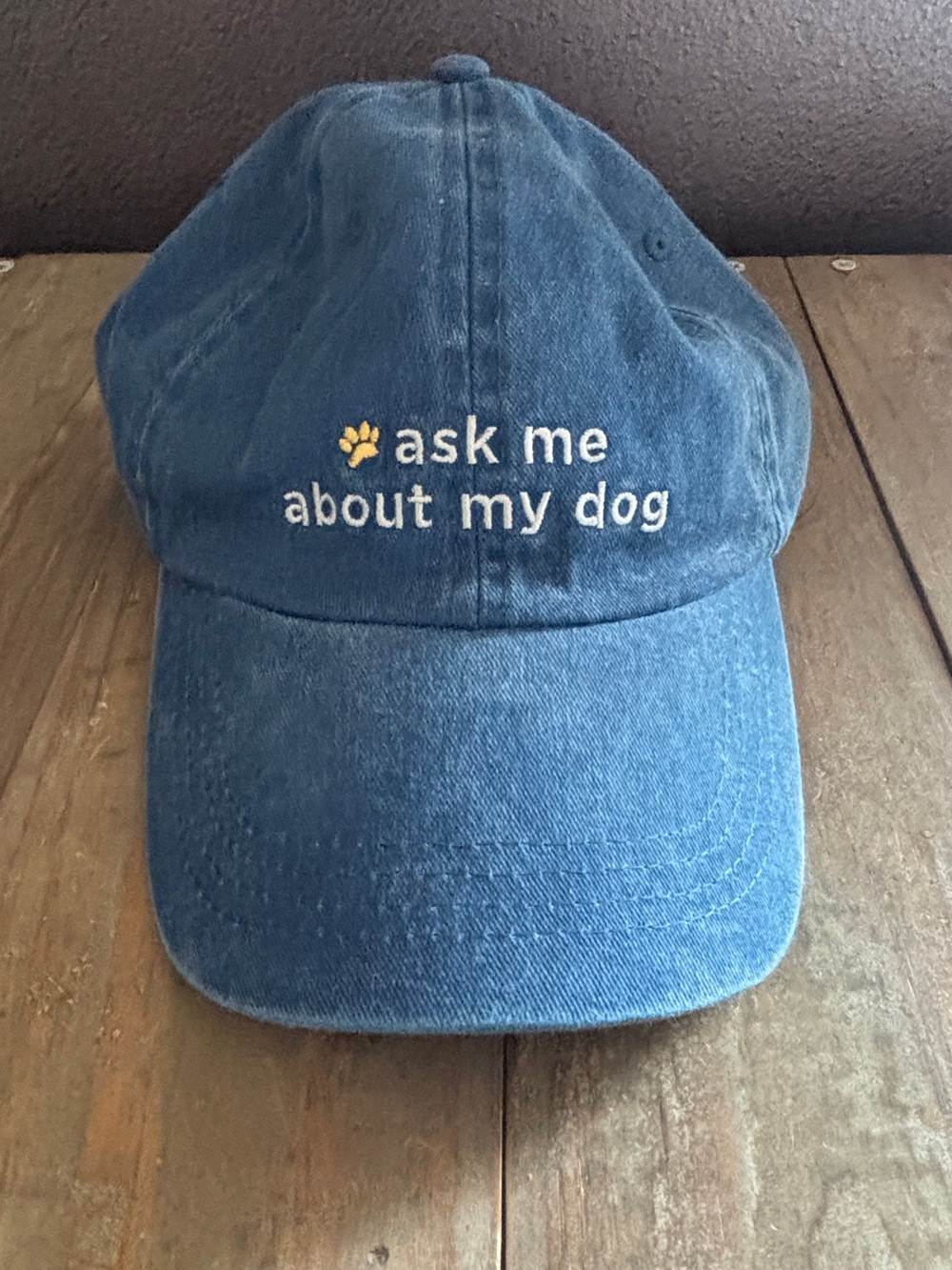 Blue Embroidered 'Ask Me About My Dog' Baseball Cap